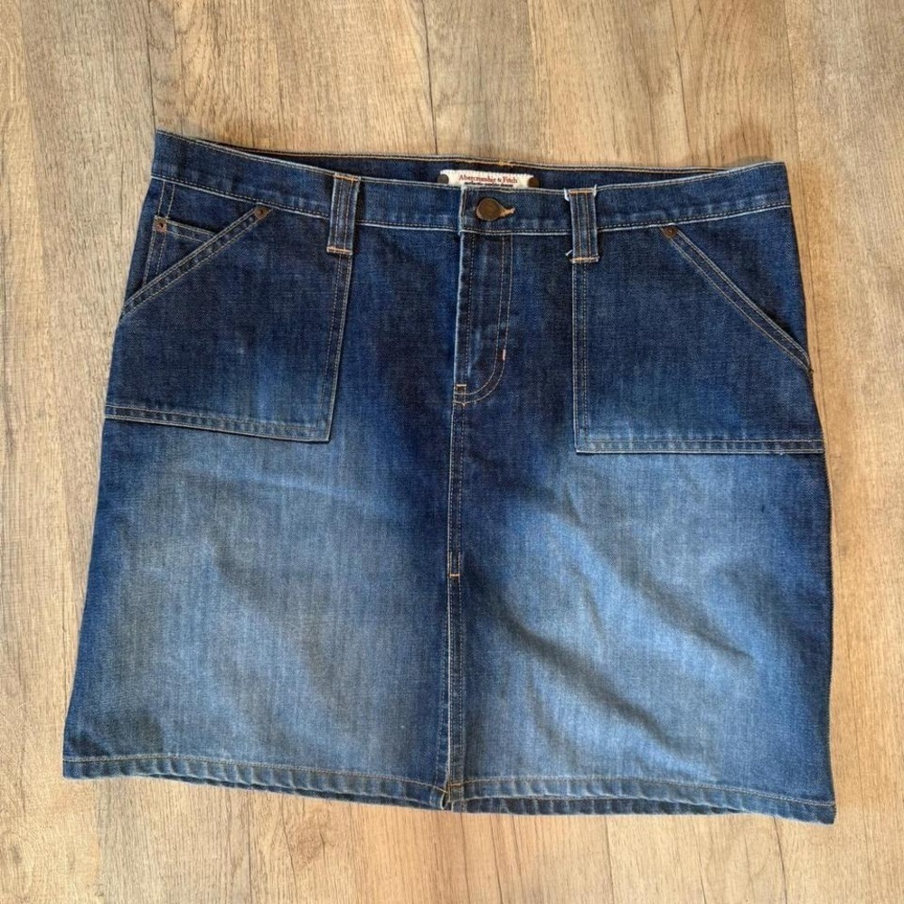 Abercrombie Fitch Denim Mini Skirt Blue Wash Utility Pockets Size 12